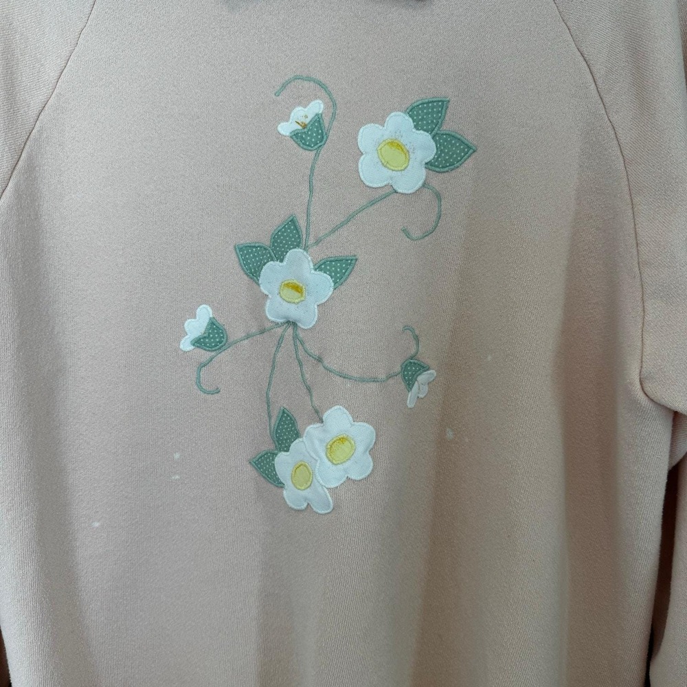 VTG‎ Collared Embroidered Flower Floral Sweatshirt XL 46 Cottagecore Grannycore - Picture 3 of 10